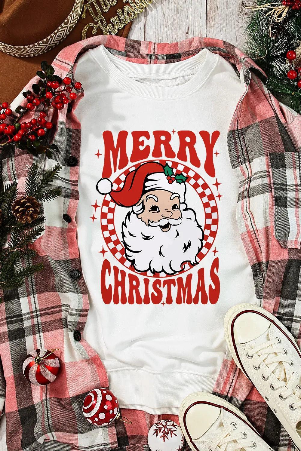 Sudadera de manga larga y cuello redondo con gráfico de Papá Noel