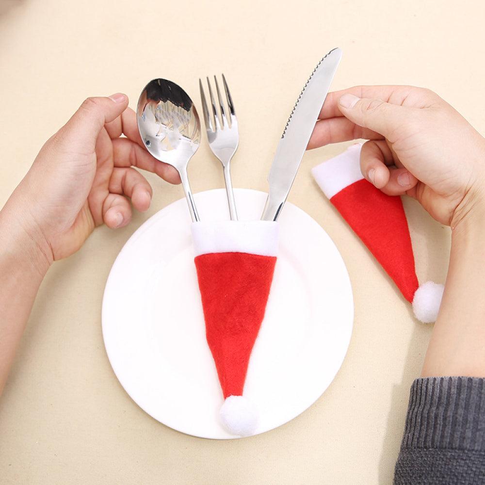 Portacubiertos con forma de gorro navideño de 20 piezas