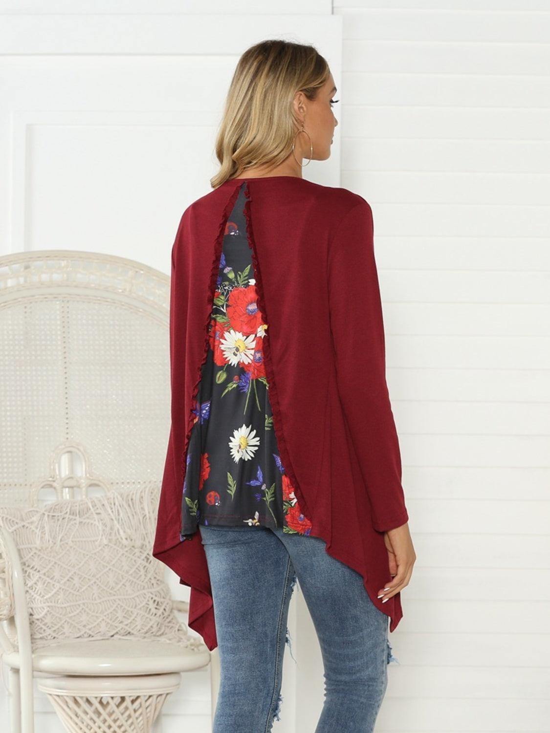 Cárdigan de manga larga con estampado floral y abertura frontal