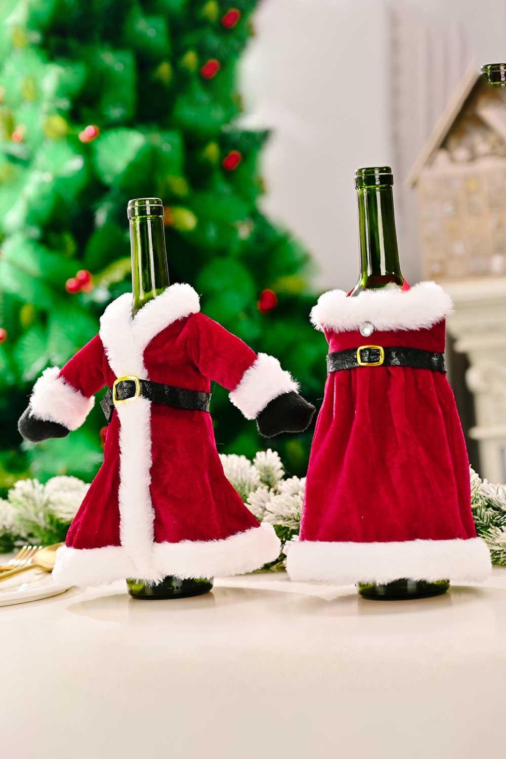 Paquete de 2 fundas para botellas de vino con forma de vestido navideño