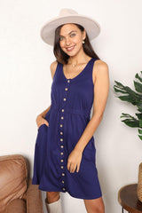 Double Take Button Front Empire Waist Sleeveless Slit Magic Dress - Admiresty
