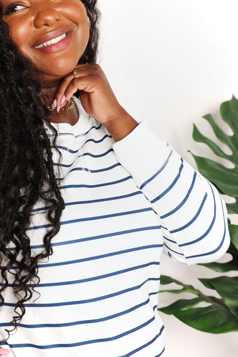 Double Take Striped Long Sleeve Round Neck Top - Admiresty