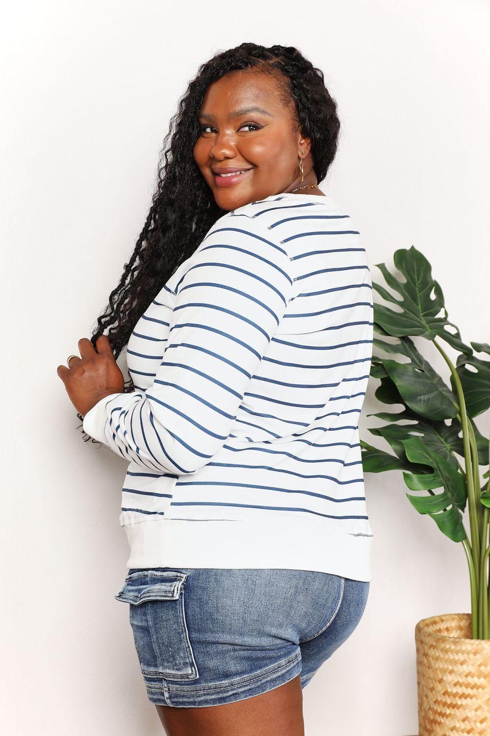 Double Take Striped Long Sleeve Round Neck Top - Admiresty