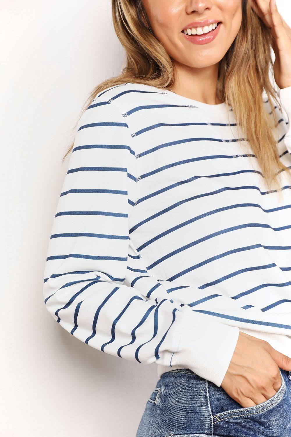 Double Take Striped Long Sleeve Round Neck Top - Admiresty