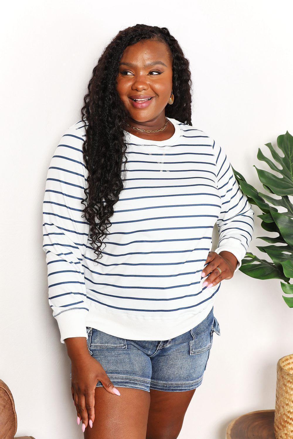 Double Take Striped Long Sleeve Round Neck Top - Admiresty