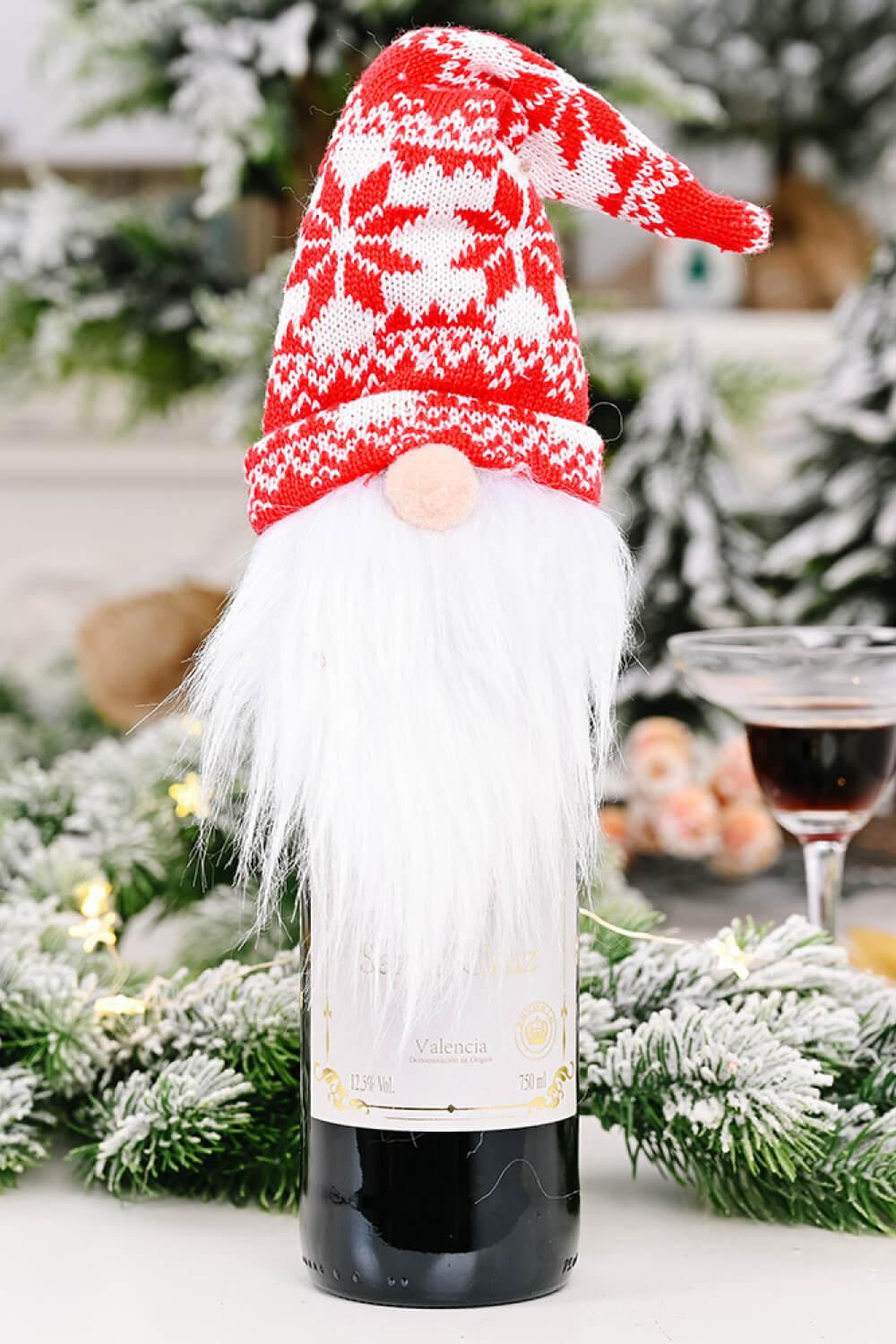 Paquete de 4 fundas para botellas de vino con forma de gnomo navideño sin rostro