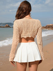 Vestido playero de manga larga calado con cordón ajustable