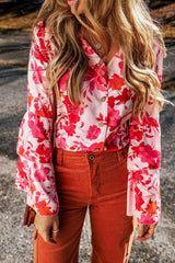 Body con escote en V y botones y mangas acampanadas con estampado floral