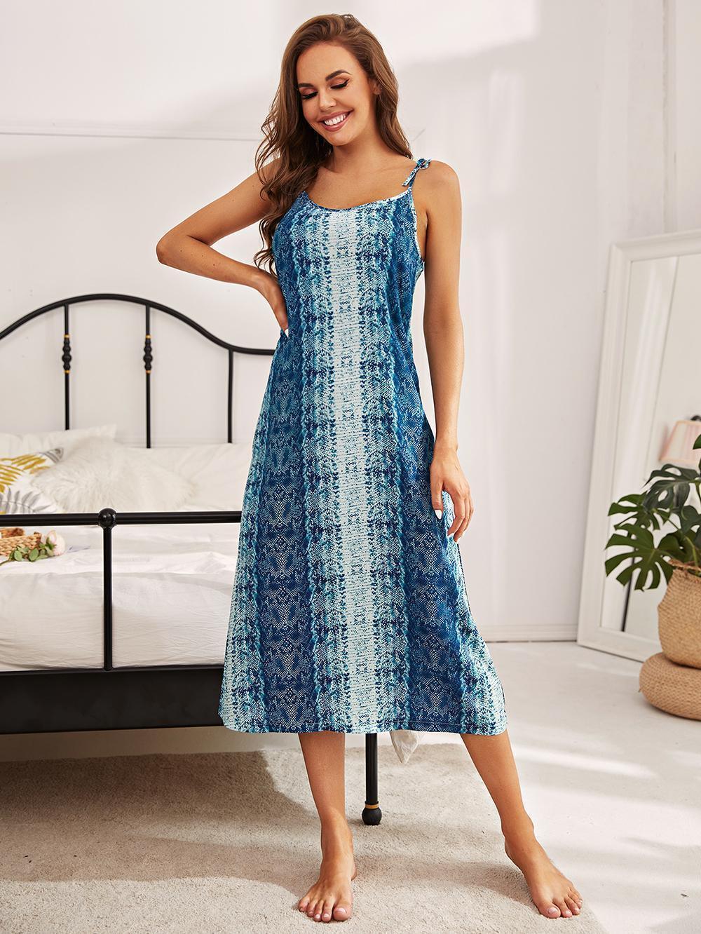 Vestido de noche midi con lazo en los hombros y estampado