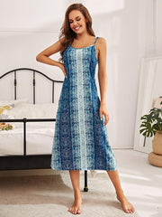 Vestido de noche midi con lazo en los hombros y estampado