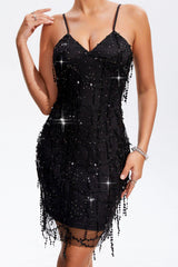 Vestido camisero cruzado con escote en V y lentejuelas