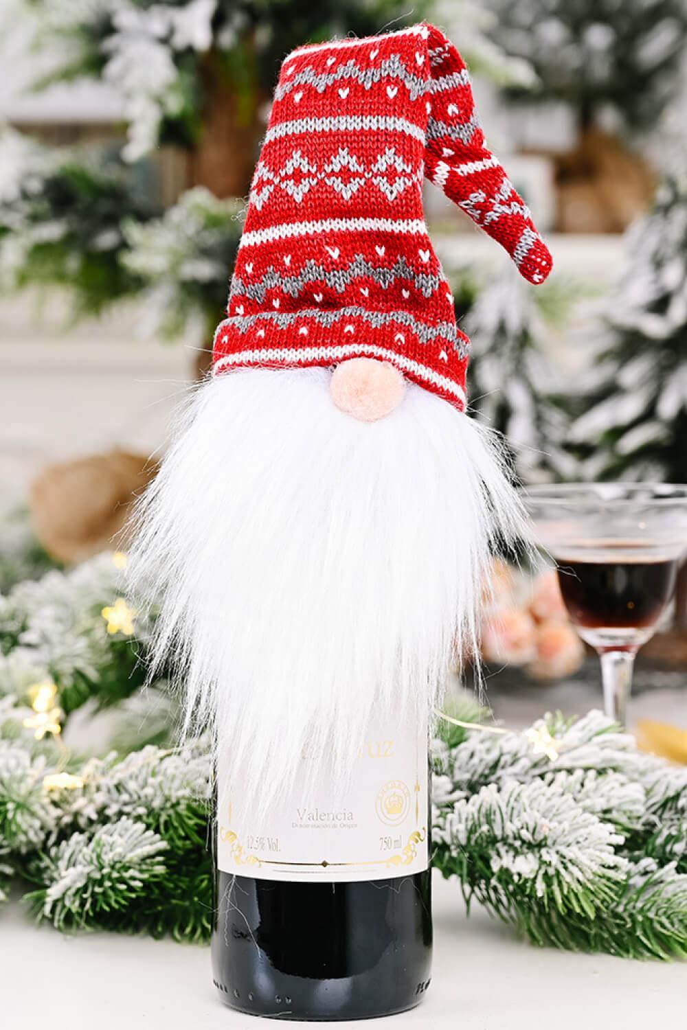 Paquete de 4 fundas para botellas de vino con forma de gnomo navideño sin rostro