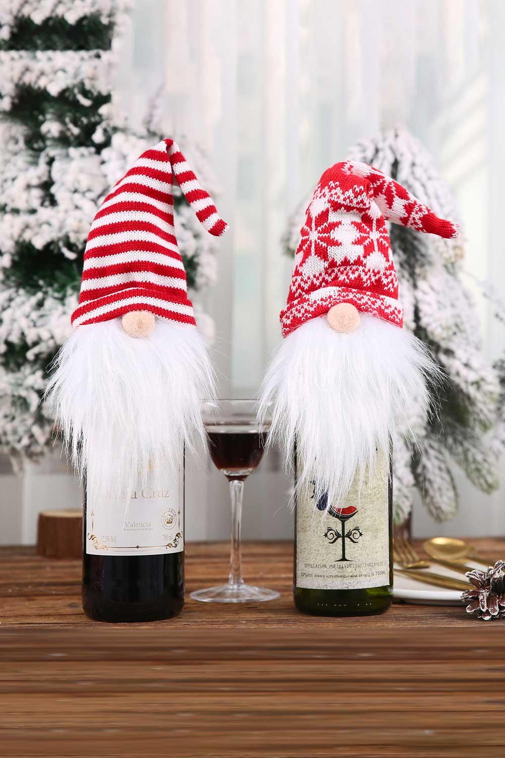 Paquete de 4 fundas para botellas de vino con forma de gnomo navideño sin rostro