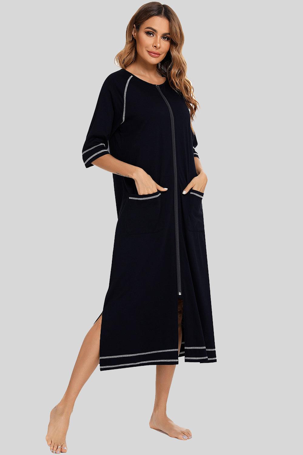 Camisón de cuello redondo con abertura y cremallera y bolsillos