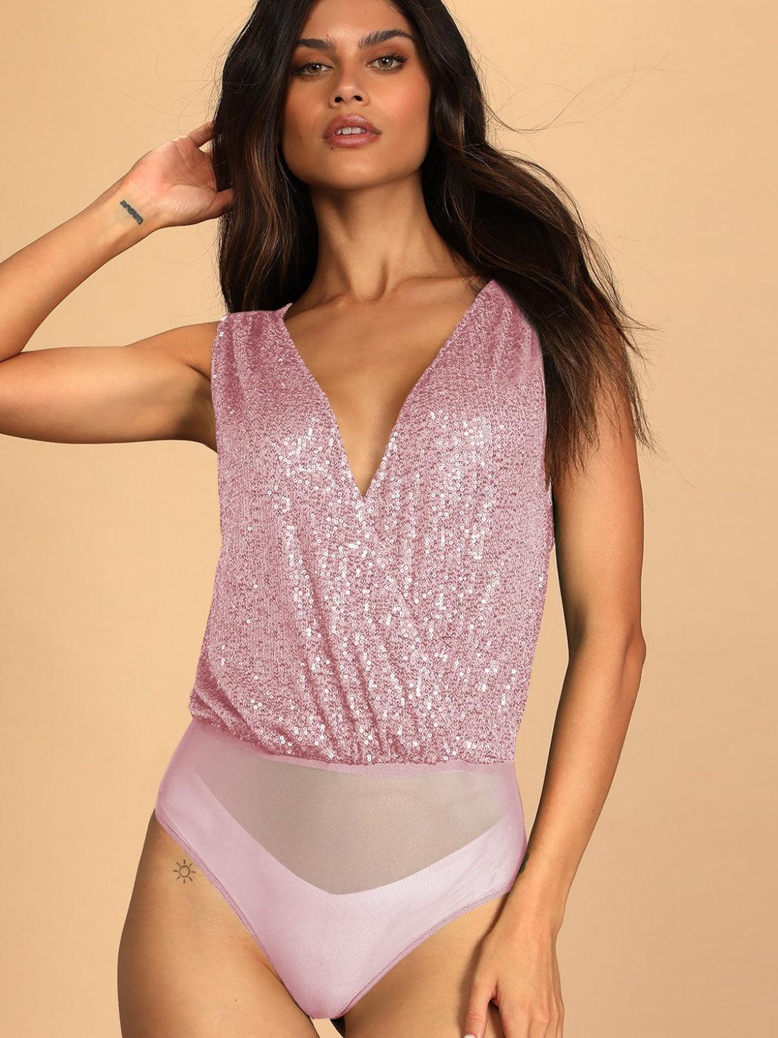 Body sin mangas con lentejuelas y cruzado